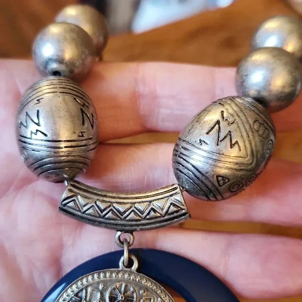 Silvertone Bead‎ BOHO Necklace 12" - Picture 3 of 8